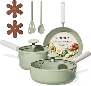 CAROTE Ceramic Cookware Set Nonstick, 9pcs Pots and Pans Set Non stick, Non-Toxic & PFAS-Free,Dishwasher, RV/Camping Cookware Set,Sauce Pan with Lid, Green product image