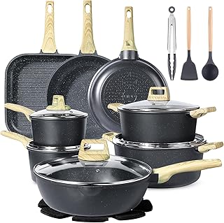 GiPP 21Psc Pots and Pans Set Non Stick - Grey Ceramic Kitchen Cookware Sets Nonstick Induction Cookware Non-toxic Cooking Pan Set with Silicone Utensils, PFOS and PFOA Free product image