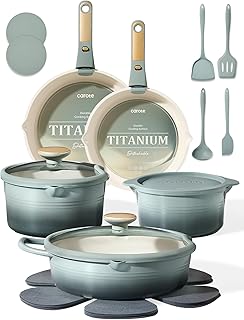 CAROTE 20Pcs Titanium Cookware Set, Pots and Pans Set Non Stick, Kitchen Cooking Set with Detachable Handle, Non Toxic Induction Cookware, Dishwasher/Oven Safe product image