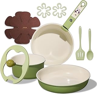 CAROTE 11pcs Ceramic Cookware Set, Pots and Pans Set Non stick, Induction Kitchen Cookware with Removable Handle, RV Dishwasher ＆ Oven Safe, RV/Camping Cookware, PFOA Free, Green product image