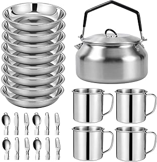 LemonRoad 25 Pcs Camping Cookware Kit Stainless Steel Camp Cooking Set with Stainless Steel Pot Cups Plates Forks Knives Spoons for Camping, Backpacking, Cooking and Picnic Outdoor product image