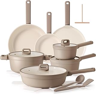 SENSARTE 20Pcs Pots and Pans Set Nonstick, Ceramic Cookware Set Non Stick, Non-toxic Healthy Kitchen Cooking Set, Induction Compatible, Dishwasher Safe, PFAS/PTFE/PFOA Free, TAUPE product image
