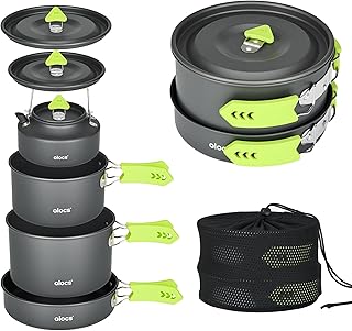 Alocs Camping Cookware Set, Lightweight Portable Camping Pots and Pans Set with 3L Pot 1.7L Pot 8" Non-Stick Frying Pan 0.8L Kettle, Outdoor Cookware for Camping Backpacking Hiking Picnic 2-4 People product image