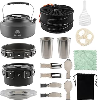 17-Piece Camping Cookware Set with Kettle - Lightweight Backpacking Cooking Set, Non-Stick Anodized Aluminum Pot and Pan Kit for Outdoor Hiking, Picnics & Survival, Mesh Carry Bag Included product image