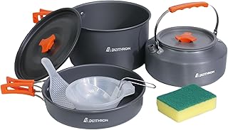 DA DINITHRON Camping Cookware Set Silicone handle 10-Piece Lightweight Backpacking Pots and Pans Set, Compact Nesting Camping Cooking Set with Folding Handle for Hiking Family Camping & Outdoor Picnic product image