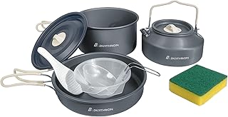 DA DINITHRON 10-Piece Camping Cookware Set, Lightweight Hard-Anodized Aluminum Pots and Pans with 1.1L Kettle, Non-Stick & Compact Nesting Design for Backpacking and Hiking (650g) product image