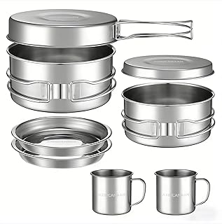 Camping Cookware Set, Stainless Steel Camping Cooking Set with Pots, Pans & Mess Kit for 2, Lightweight Backpacking Cooking Set for Camping, Hiking & Survival Cooking Kit product image