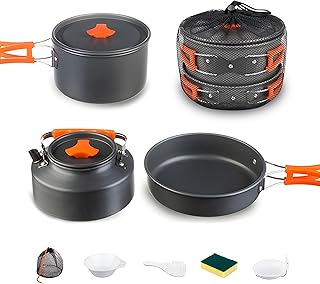 Collapsible Camping Cookware Set, Portable 4-in-1 Outdoor Camping pots and Pans Set with Nonstick Frypan, Pot, Kettle & Carry Bag, Hard-Anodized Aluminum for Camping, Hiking (2-6 Person) product image