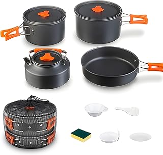 Collapsible Camping Cookware Set, Portable 4-in-1 Outdoor Camping pots and Pans Set with Nonstick Frypan, Pot, Kettle & Carry Bag, Hard-Anodized Aluminum for Camping, Hiking (2-6 Person) product image