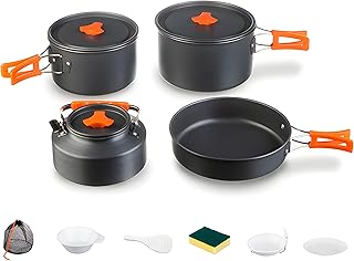 Collapsible Camping Cookware Set, Portable 4-in-1 Outdoor Camping pots and Pans Set with Nonstick Frypan, Pot, Kettle & Carry Bag, Hard-Anodized Aluminum for Camping, Hiking (2-6 Person) product image