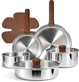 CAROTE 13 PCS Tri-Ply Stainless Steel Cookware Set with Detachable Handle, Pots and Pans Set, Induction Kitchen Cooking Sets, RV/Camping Cookware, Oven Safe product image