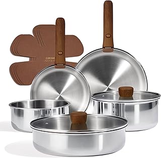 CAROTE 13 PCS Tri-Ply Stainless Steel Cookware Set with Detachable Handle, Pots and Pans Set, Induction Kitchen Cooking Sets, RV/Camping Cookware, Oven Safe product image