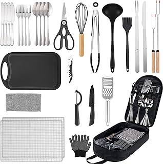 Camping Accessories Kitchen Cooking Utensils Set, Portable Outdoor Camp Cookware Set, Silicone Camper Essentials Gear Must Have Supplies for Travel RV BBQ Grill Picnic Hiking product image