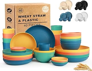 Wheat Straw Dinnerware Sets 40 Piece, Kitchen Plates and Bowls Set, Unbreakable Dishes Set for 8, Microwave and Dishwahser Safe Dishware Sets for Home, Camping, RV, Party - Multi product image