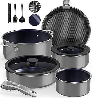 DUXANO Ceramic Pots and Pans Set Non Stick, 2026 Upgraded Hybrid Frypan, 1.5&2 QT Saucepans with Lid, Oil-less Cooking, PFAS Free Non Toxic, Induction Ready,Oven&Dishwasher Safe,Removable Handle,12PC product image