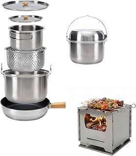 KingCamp Camping Cookware Set, 304 Stainless Steel Campfire Cooking Pots Pan with Camping Wood Burning Stove product image