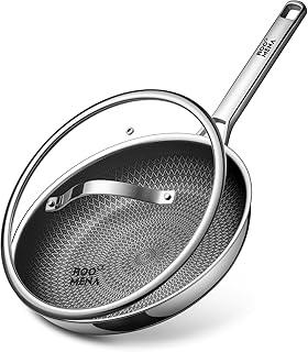 Frying Pans Non Stick, Hybrid Ceramic With Lid, 12 Inch Tri-Ply Stainless Steel Skillet, Non-Toxic, PFAS/PFOA/PTFE Free, Metal Utensil Safe, Dishwasher & Oven Safe product image