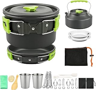 Vinid 20pcs Camping Cookware Mess Kit, Non-Stick Lightweight Pots Set with Stainless Steel Cups Plates Forks Knives Spoons, Portable Outdoor Cookware for Camping Backpacking Hiking and Picnic product image