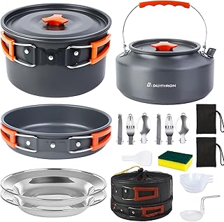 18-Piece Camping Cookware Set, Non-Stick Lightweight Pot Pan Kettle,Large 2.8L Pot,Aluminum Nesting Mess Kit with Stainless Steel Plates & Utensils for Outdoor Camp, Hiking & Picnic product image