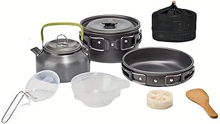 Camping Cookware Set 8PCS, Portable Backpacking Gear with Hard Anodized Aluminum Pot, Pan, Kettle, Bowls & Utensils, Lightweight Outdoor Cooking Kit for 2-3 People, Ideal for Hiking, Picnic & Camping product image