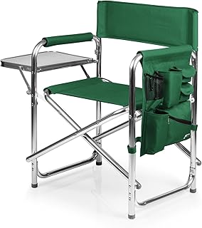 PICNIC TIME Sports Chair with Side Table and Armrest Caddy, Lightweight Aluminum Folding Outdoor Camping Chair for Adults, Portable Director Style Lawn Seating with Pockets & Strap, (Hunter Green) product image