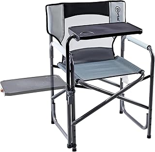 Portal Folding Director Chair with 2-Way Rotating Side Table, Heavy Duty 300 lb Camping Chair with Swivel Tray & Cup Holder, Ergonomic Mesh Back Portable Outdoor Seat for RV, Tailgating & Lawn, Grey product image
