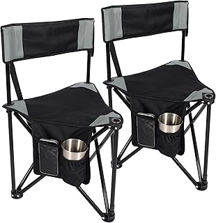 REDCAMP 2 Pack Tripod Camping Chairs Folding Lightweight, Portable 3 Legged Tripod Stool Seat with Backrest, Small Golf Chair Compact for Adults Fishing Hunting, Black product image