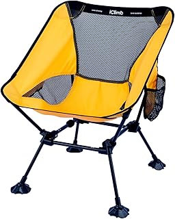 iClimb Ultralight Compact Camping Folding Beach Chair with Anti-Sinking Large Feet and Back Support Webbing (Yellow - Square Frame) product image