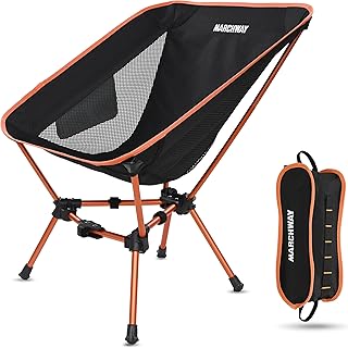 MARCHWAY Lightweight Folding Camping Chair, Portable Foldable Compact for Outdoor Camp, Travel, Beach, Picnic, Festival, Hiking, Backpacking, Supports 330Lbs (Orange) product image
