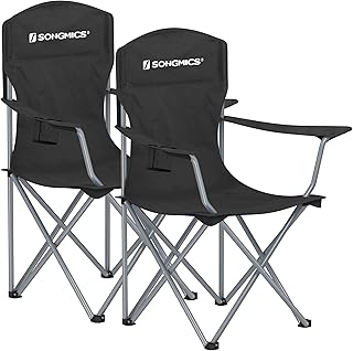SONGMICS Set of 2 Folding Camping Chairs, Comfortable, Heavy Duty Structure, Max. Load Capacity 330 lb, Outdoor Chair with Cup Holder, for Camping, Garden, Fishing, Terrace, Black UGCB08BK product image