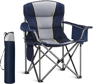 HIGH POINT SPORTS Oversized Portable Folding Camping Chair, Blue, 450 LBS Support, Sports Lawn Chair with Cup Holder and Cooler Bag product image