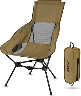 MARCHWAY Lightweight Folding High Back Camping Chair with Head Support, Stable Portable Compact for Outdoor Camp, Travel, Beach, Picnic, Festival, Hiking, Backpacking (Highback Khaki) product image