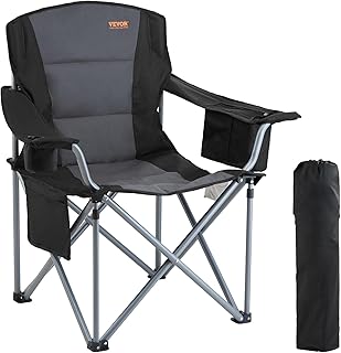 VEVOR Oversized Camping Folding Chair, Portable Heavy Duty Outdoor Quad Lumbar Back Padded with Side Pockets, Cup Holder and Cooler Bag for Beach, Lawn, Picnic, Fishing, Backpacking, Black product image