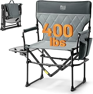 Timber Ridge Aluminum Camping Directors Chair with Side Table Pocket, Portable Folding Chair, Heavy Duty Lawn Chair for Fishing Trip Picnic Concert Outdoor 400lbs, Grey product image