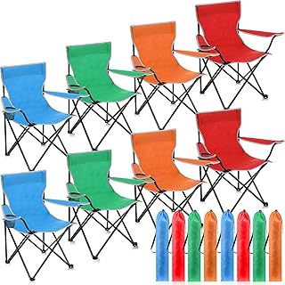 8 Pcs Folding Camping Chairs with Cupholder and Carry Bag Regular Size Portable Lightweight Lawn Chair with Mesh Side Pocket for Fishing Hiking Picnic Beach Outdoor Party (Classical) product image