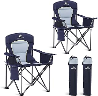 LET'S CAMP Oversized Folding Camping Chair Portable Outdoor Heavy Duty Padded Chairs Lawn Chair with Cup Holder, Storage Pocket and Cooler Bag, Supports 450LBS, for Camp, Travel, Picnic,2 Pack(Blue) product image