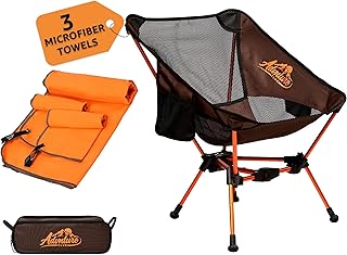 Portable Camping Chair with 3 Towels | Compact, Foldable & Sturdy - Lightweight Backpacking Chair for Camping, Hiking, Beach, Tailgates and More | 330 Lbs Capacity product image