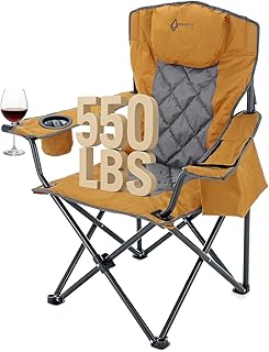 ARROWHEAD OUTDOOR Portable Deluxe Folding Camp Quad Chair w/Headrest, Glass & Cup Holders, Armest 6-can Cooler, Heavy Duty Carry Bag, 550 lbs Weight Capacity product image