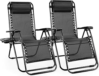 Sweetcrispy Zero Gravity Chairs, Set of 2 Portable Recliner Beach Camping Patio Outdoor Folding Lounge Chair with Cup Holder Trays and Adjustable Pillow for Poolside, Garden, Backyard, Lawn (Black) product image
