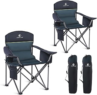 GREEN PARTY Folding Camping Chair Oversized Heavy Duty Lawn Chair with Cooler Bag, Cup Holder, Storage Pocket, Collapsible Padded Outdoor Arm Chair, Quad Lumbar product image