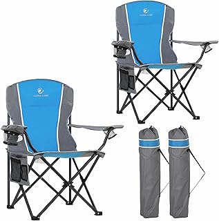 LET'S CAMP Oversized Outdoor Folding Camping Chair, 2 Pack Heavy Duty Arm Chairs with Cup Holder and Storage Bag, 350 LBS Weight Capacity, Blue product image