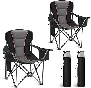 HIGH POINT SPORTS Oversized Folding Camping Chair, Heavy Duty Portable Camp Lawn Chairs, Folding Chairs for Outside with Cup Holder and Cooler Bag for Travel, Beach Support 450 LBS, 2 Pack, Black product image