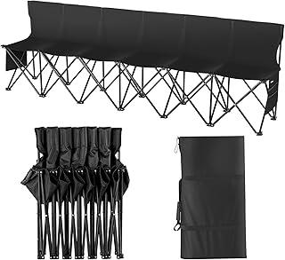 VEVOR Portable Folding B ench, 6 Seats Foldable Sideline B ench, Outdoor Camping Bench Chair with Carry Bag & Backrest, Team Sport Sideline B ench, No Assembly Instant Seating, Black product image