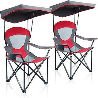 ALPHA CAMP Heavy Duty Canopy Camping Chair, 350 lbs Capacity Oversized Folding Chair with Adjustable Sunshade, Portable Sunshade Chair with Cup Holder for Beach, Fishing, Outdoor product image