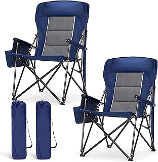 LET'S CAMP Oversized Camping Chairs 29.52" High Back Heavy Duty Lawn Chair Support 500LBS, Portable Collapsible Chair with Cup Holder, Side Pocket,2 Pack(Blue) product image
