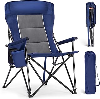 ALPHA CAMP Oversized Folding Camping Chairs High Backrest Heavy Duty Lawn Chairs for Adults Support 500 LBS Portable Camp Chairs with Cup Holders Large Side Pocket for Outdoor product image