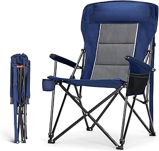 HIGH POINT SPORTS Oversized Camping Chairs for Adults, High Back Heavy Duty Lawn Folding Chair Support 500LBS, Padded Portable Outdoor Chair with Cup Holder, Blue product image