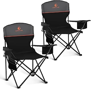 ALPHA CAMP Camping Chair 2 Pack Portable Chair with 3-Can Cooler Folding Chair with Side Pocket and Cup Holder, Collapsible for Camping, Tailgates, Beach, Fishing and Sports,2PC product image