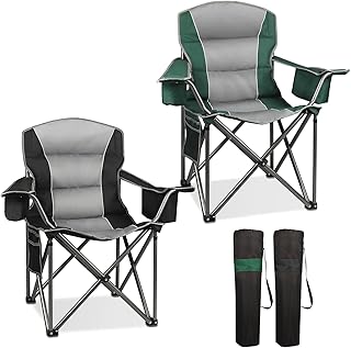 Northroad 2 Pack Oversized Camping Chair, Padded Portable Chairs Heavy Duty Camping Folding Chairs w/Cooler Bag & Cup Holder, Support 400 LBS for Outdoor, Fishing & Garden (Black & Green) product image