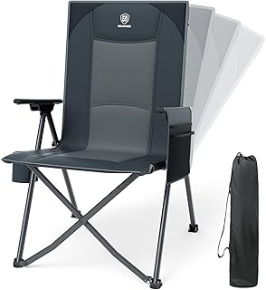 EVER ADVANCED Reclining Camping Chairs for Adult Lightweight, Folding Recliner Chair with Adjustable Back, 4-Level Lounge Chairs, Portable Lawn Chairs for Patio Balcony, Supports 350lbs Grey product image